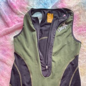 Olive Green and Black Racerback One-Piece Swimsuit